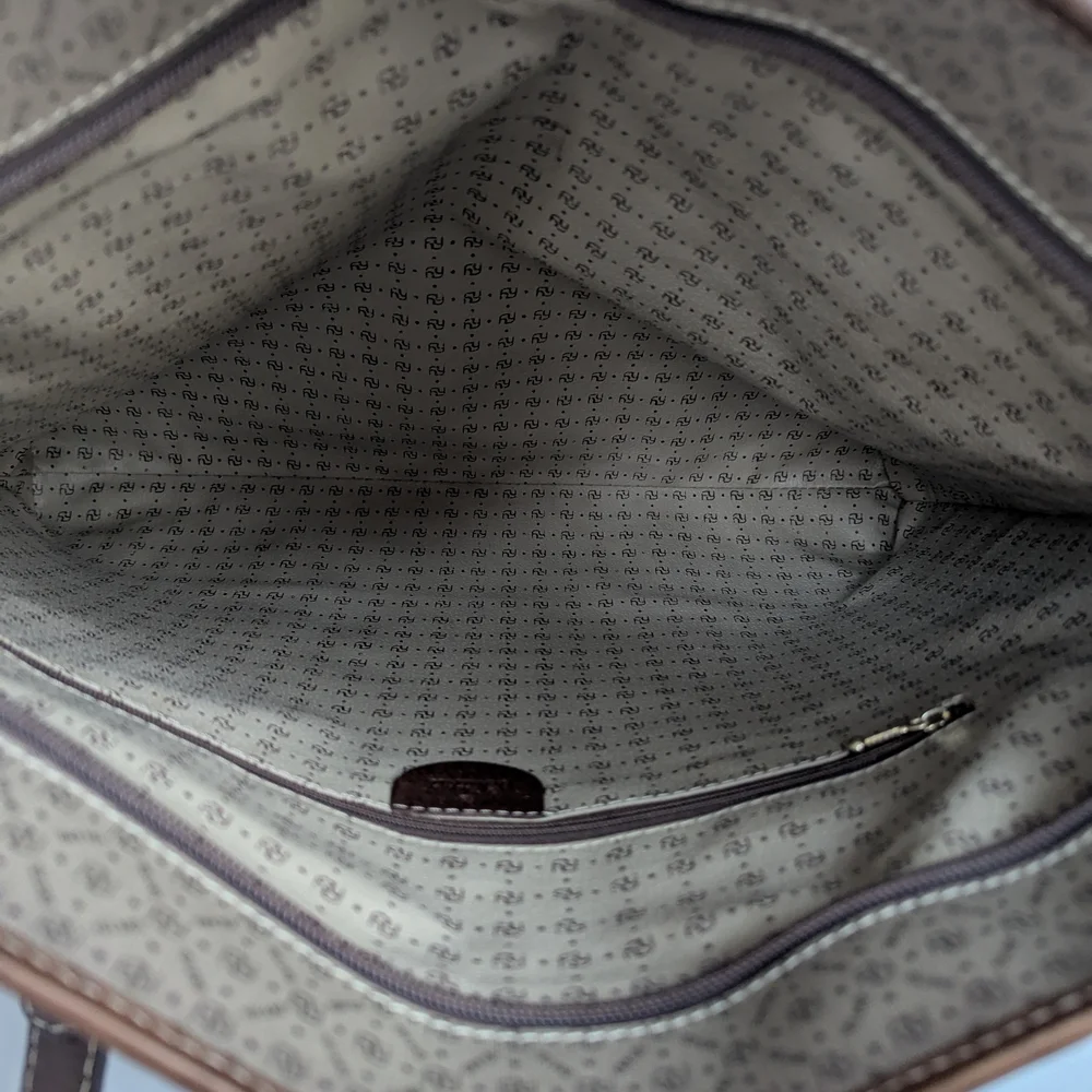 yoland monogram coated canvas leather tote bag‎  Brown Tan Designer Weekender